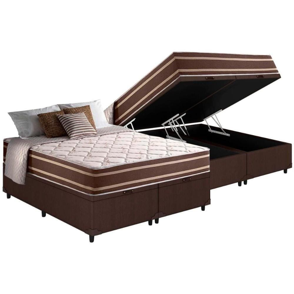 Cama Box Baú King: Colchão Molas Anjos Superlastic Duo Sono +Base CRC Courano Brown(193x203)