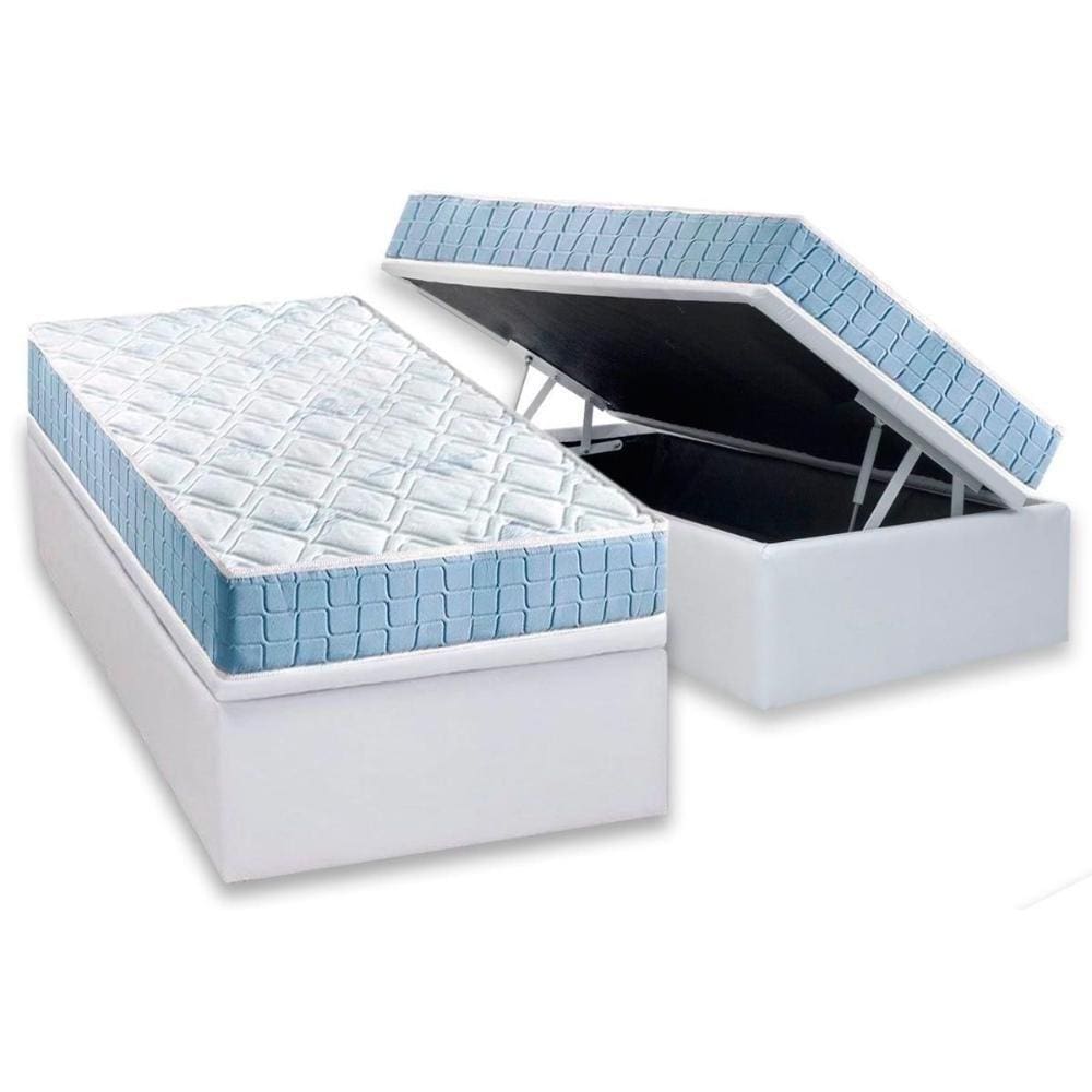 Cama Box Baú Solteiro: Colchão Espuma Anjos D20 Querubim + Base CRC Courano White(88x188)