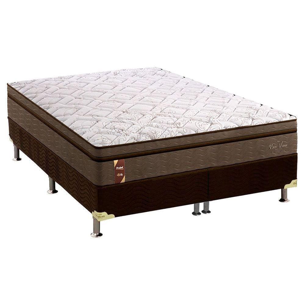 Cama Box King: Colchão Espuma Probel Visco Gel New Visco Guarda Costas + Base CRC Suede Brown(193x203)