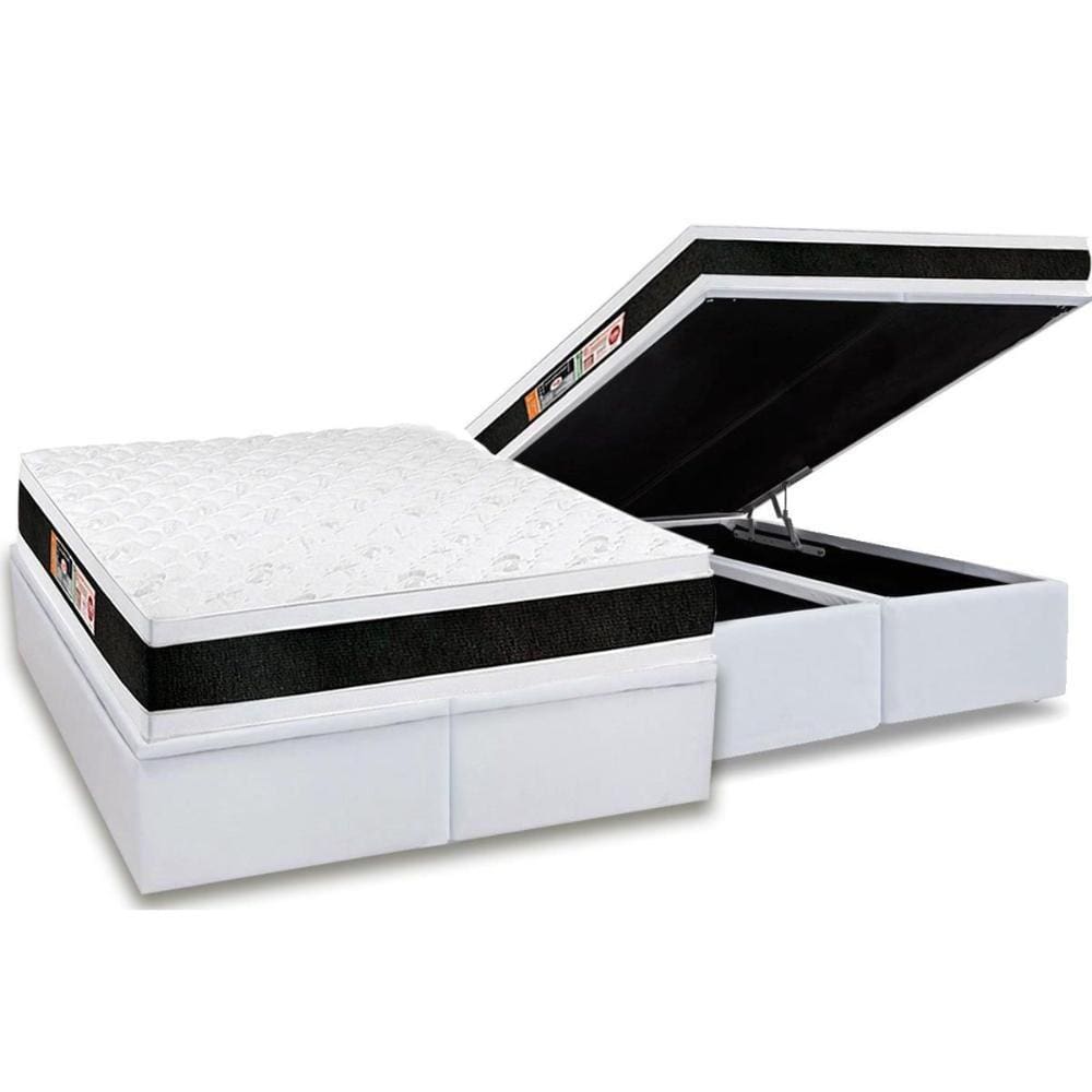 Cama Box Baú King: Colchão Espuma D45 Castor Black e White Air Double Face + Base CRC Courano White(193x203)