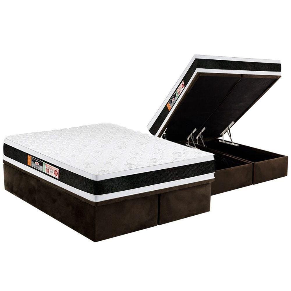Cama Box Baú King: Colchão Espuma D45 Castor Black e White Air Double Face + Base CRC Suede Brown(193x203)
