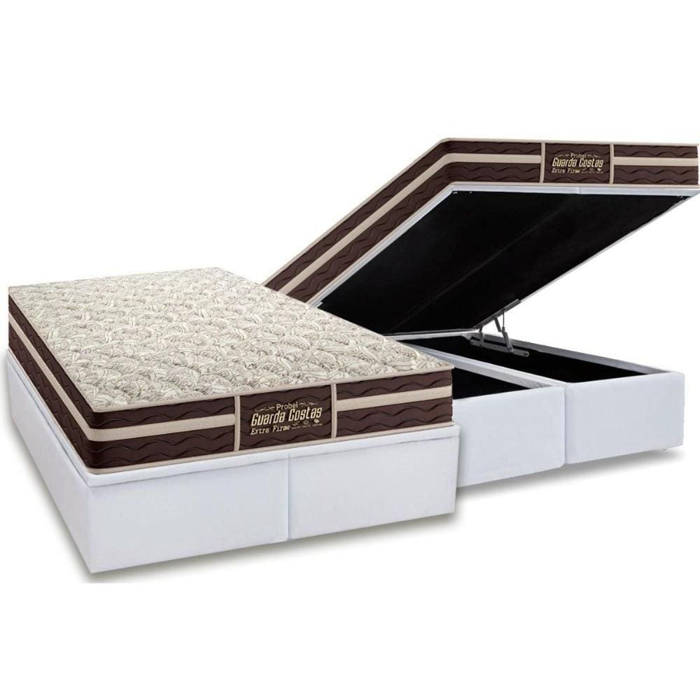 Cama Box Baú King: Colchão Ortopédico Probel Guarda Costas Extra Firme + Base CRC Courano White(193x203)