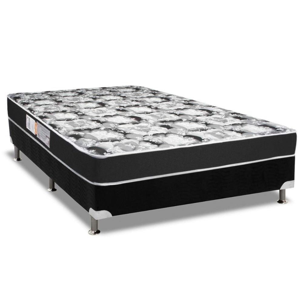 Cama Box Casal: Colchão Espuma Luckspuma D28 Celebrity + Base CRC Suede Black(138x188)