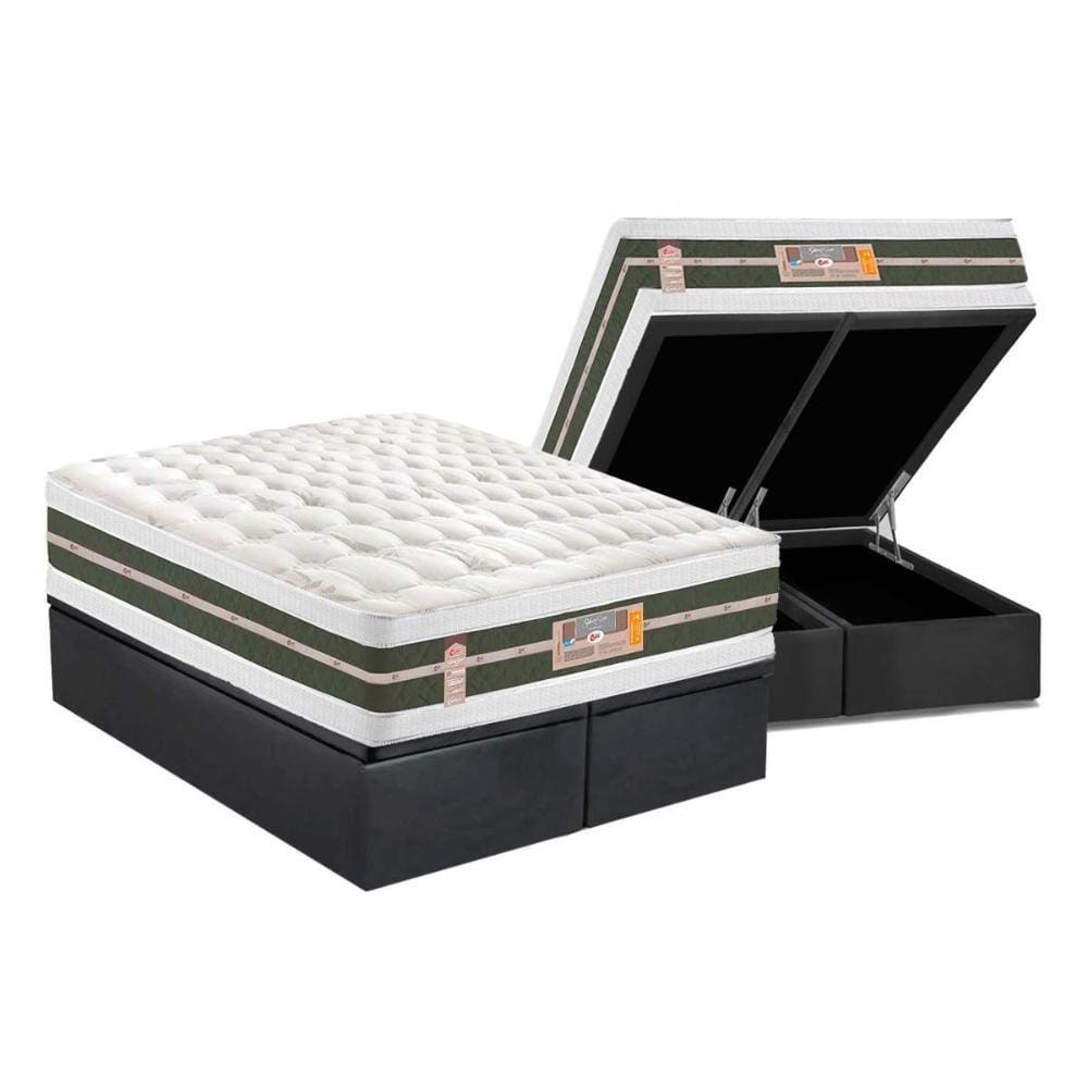 Cama Box Baú Queen: Colchão Molas Castor Bonnel Silver Star Air + Base CRC Suede Gray(158x198)