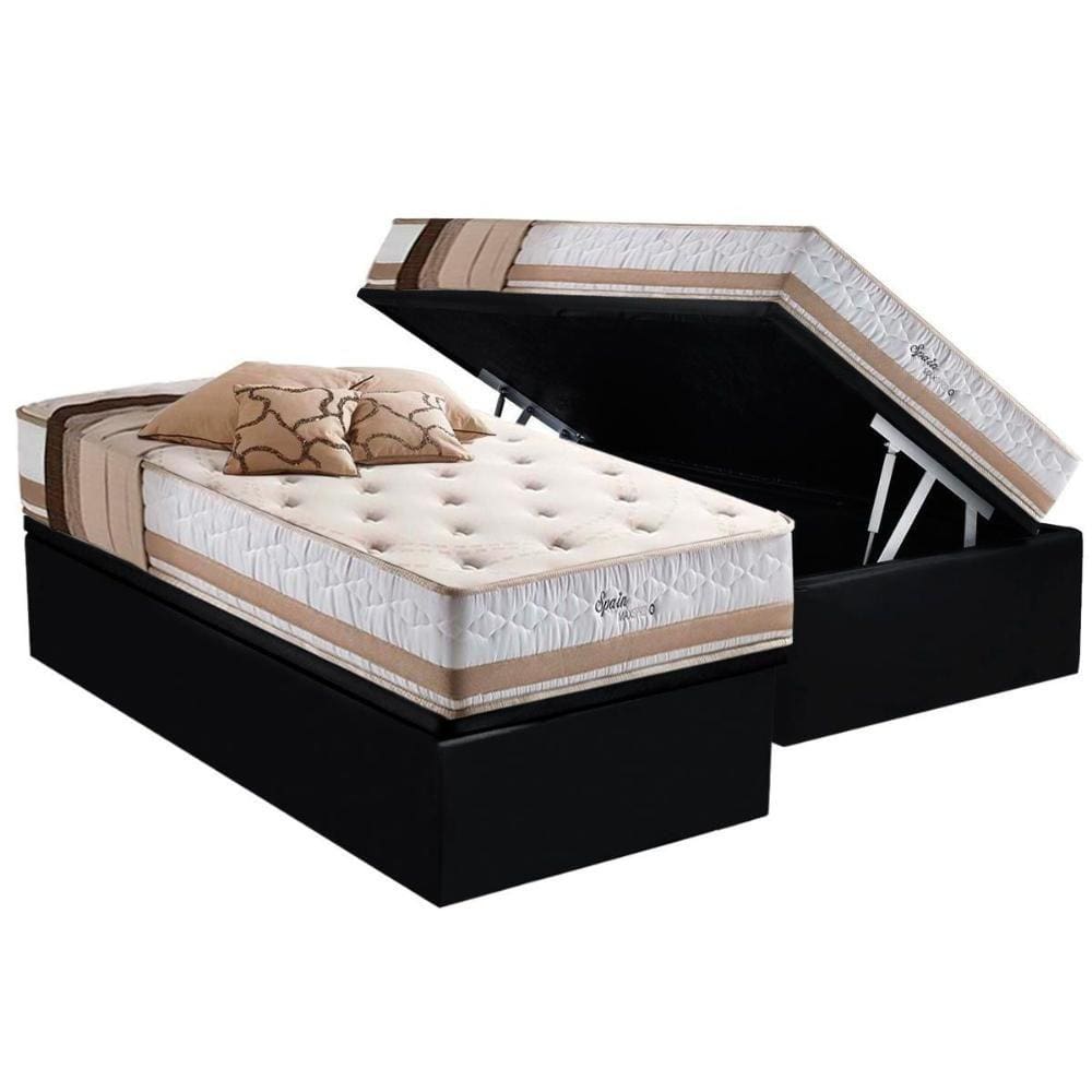 Cama Box Baú Solteiro: Colchão Molas Herval Maxspring Spain + Base CRC Suede Black(88x188)