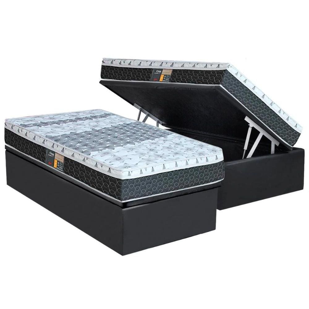 Cama Box Baú Solteiro: Colchão Molas Bonnel Castor System Class One Face + Base CRC Suede Gray(88x188)