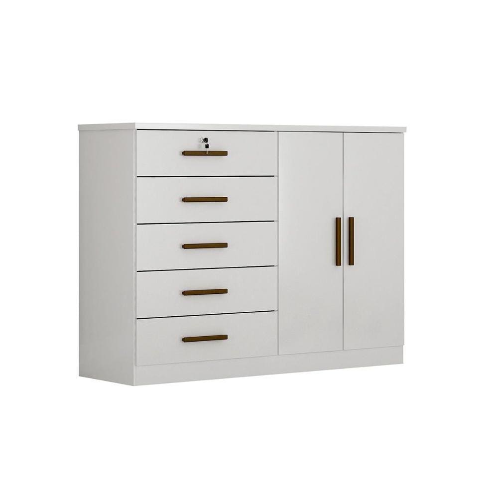 Cômoda Infantil Space c/ 2 Portas e 5 Gavetas Branco - Novo Horizonte
