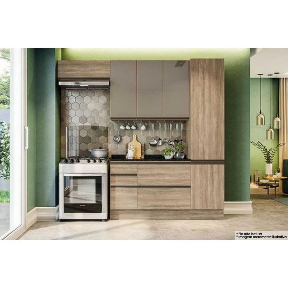 Kit de Cozinha 5 Peças Maxxi (2 Armários + 1 Balcão + 1 Paneleiro + 1 Complemento) CZ245 Nogal - Kappesberg