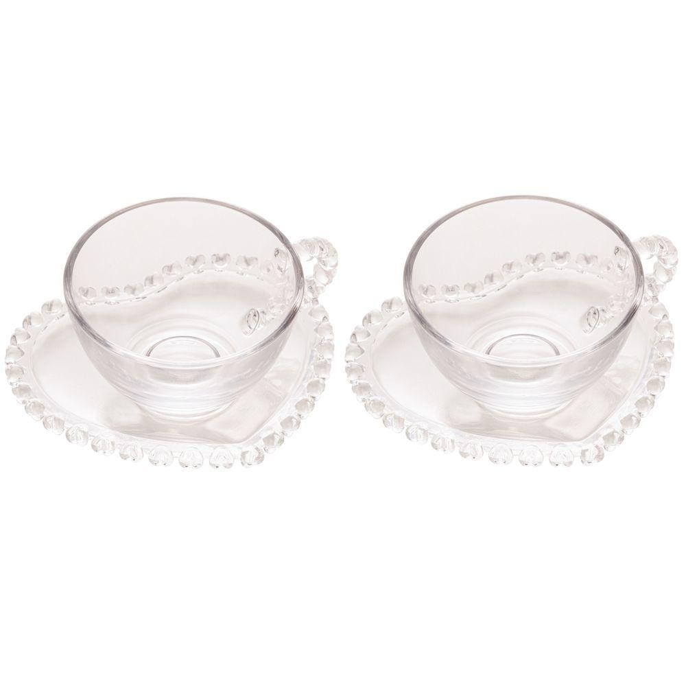 Kit 2 Xícaras p/ Chá Com Pires De Cristal Coracão 170ml Lyor