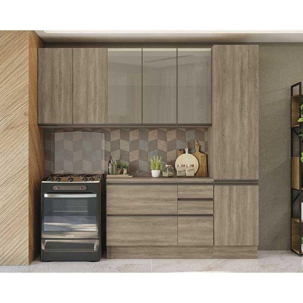 Kit de Cozinha 5 Peças Maxxi (2 Armários+ 1 Balcão + 1 Paneleiro + 1 Complemento) CZ246 Nogal - Kappesberg