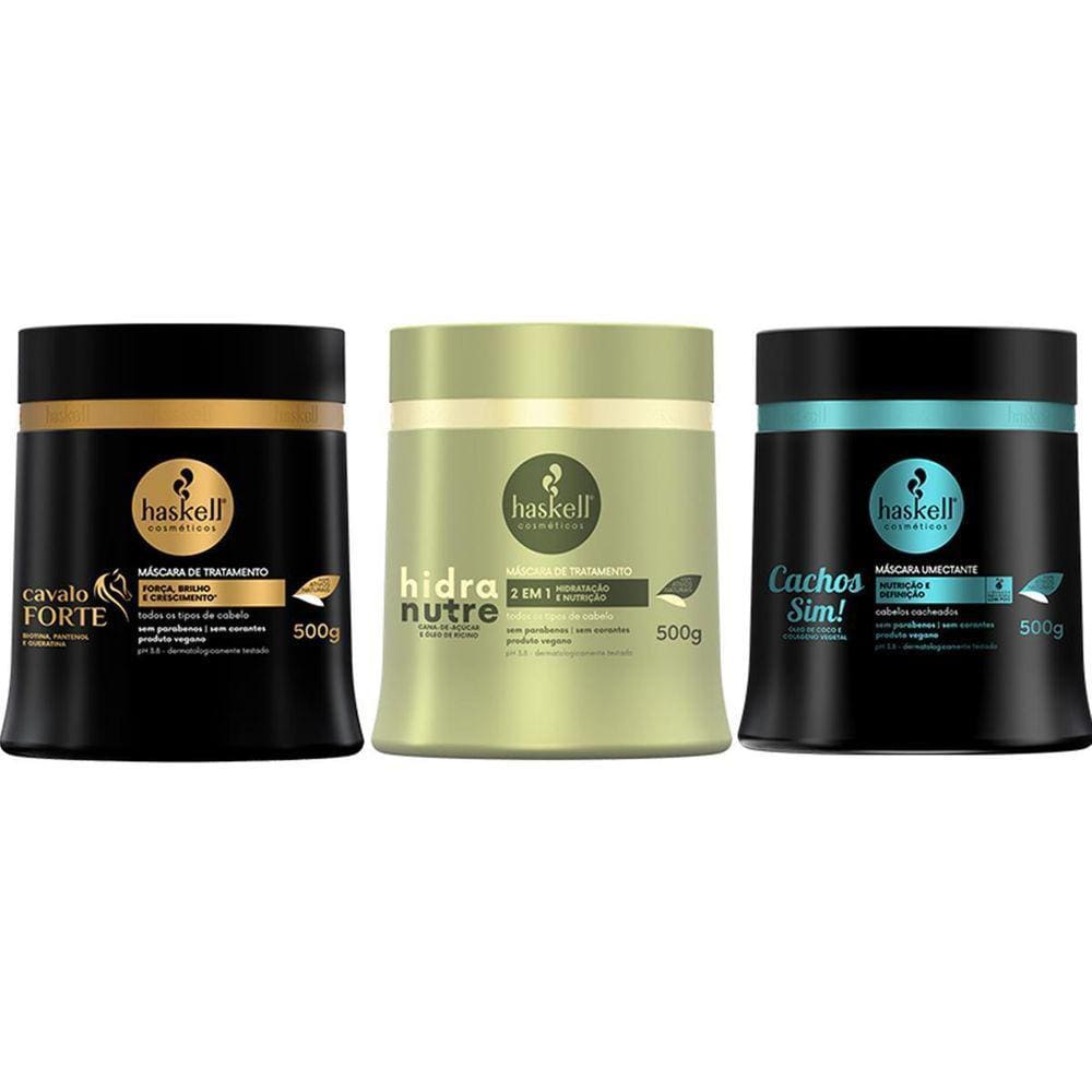 Kit Máscaras Hidranutre Cachos Sim Cavalo Forte 500Gr