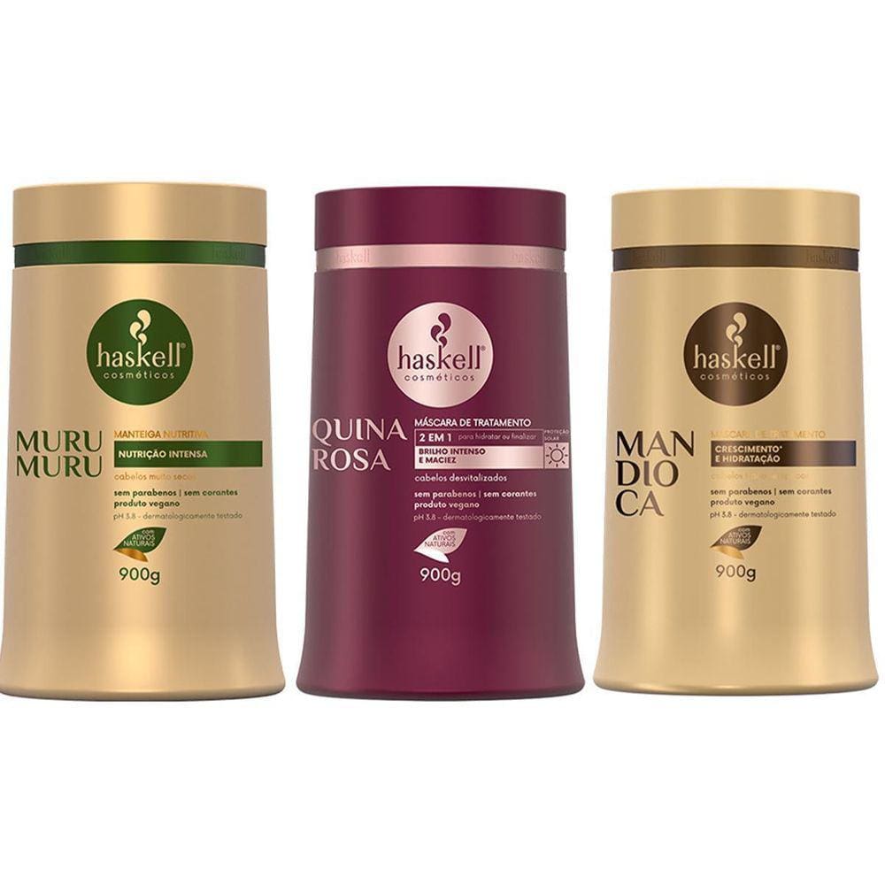 Kit Máscaras Mandioca Murumuru Quina Rosa 900Gr Haskell