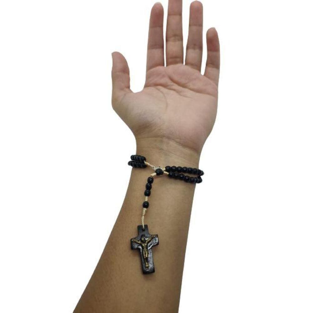 Terço Pulseira 2 Medalhas - Preto