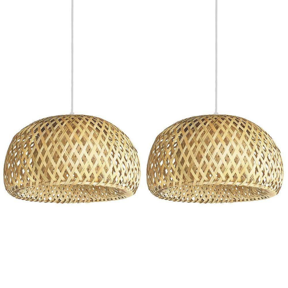 Kit 2 Pendente Fibra Natural Bambu Mesa Sala Boho Nat53