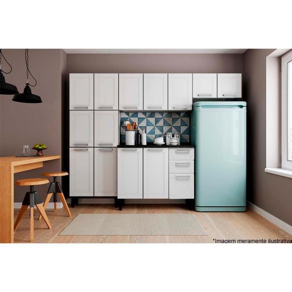 Cozinha Modulada Completa Múltipla 4 Peças (2 Armários + 1 Balcão + 1 Paneleiro) C4P87 Branco - Bertolini