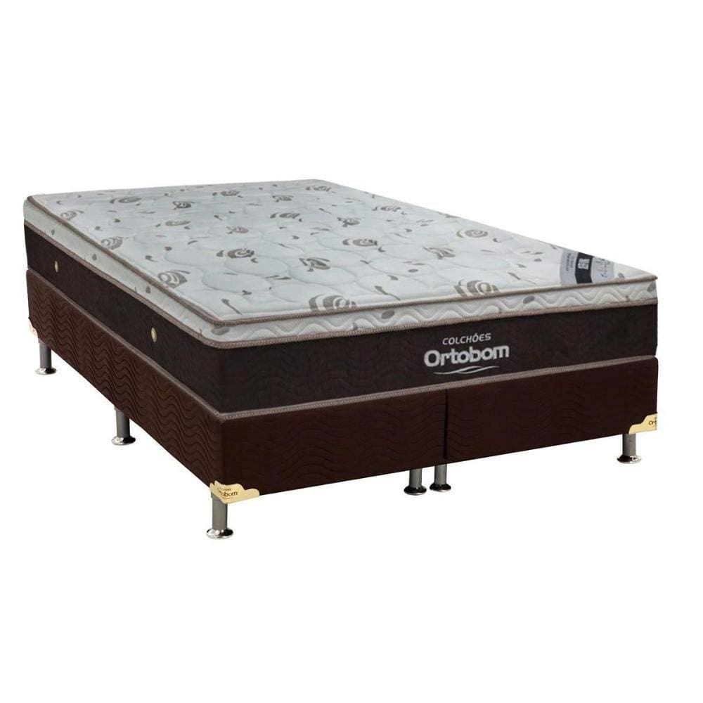 Cama Box Queen: Colchão Molas Ortobom SuperPocket Sleep King Látex + Base CRC Suede Brown(158x198)