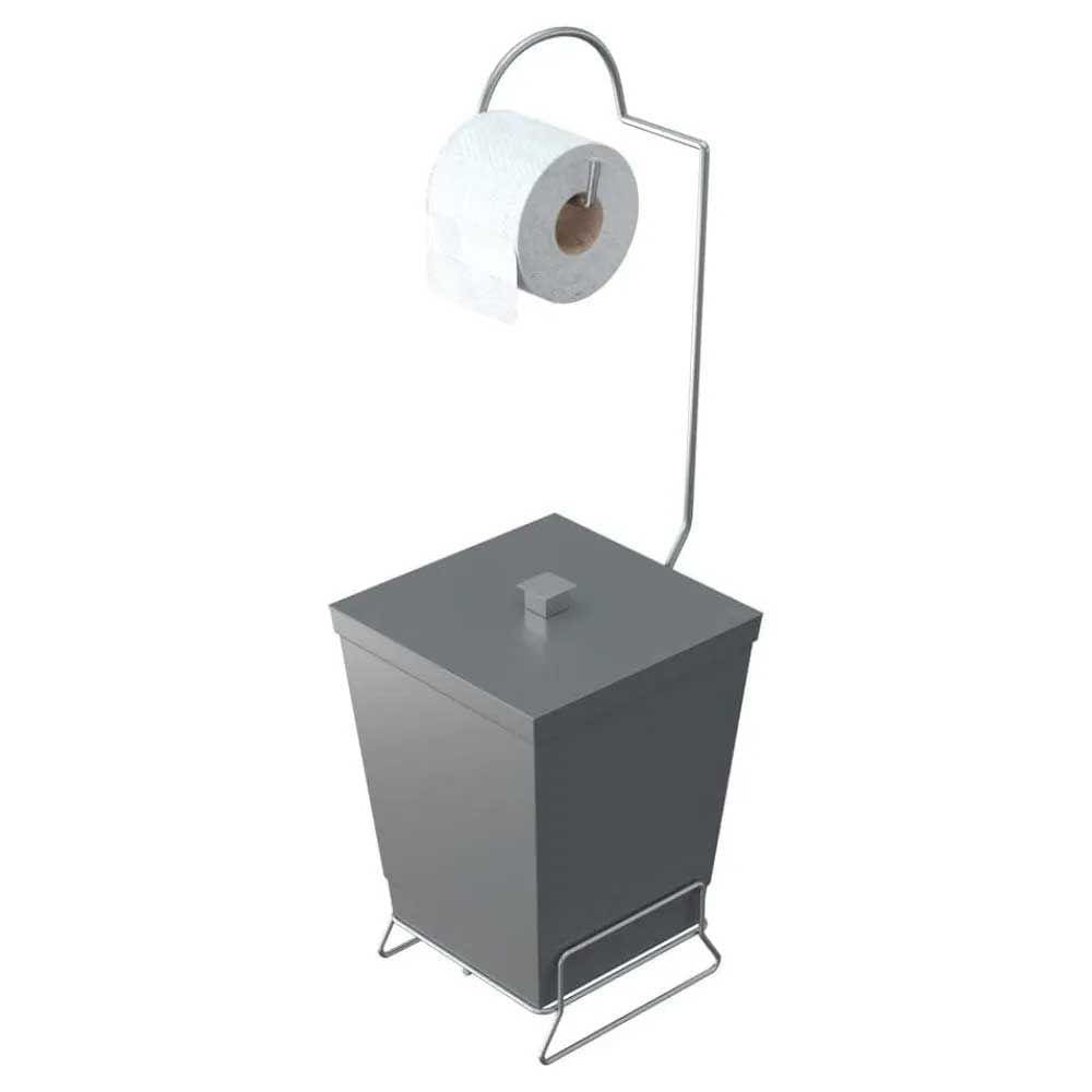 Lixeira com Suporte de Papel Higiênico Cinza - Stolf