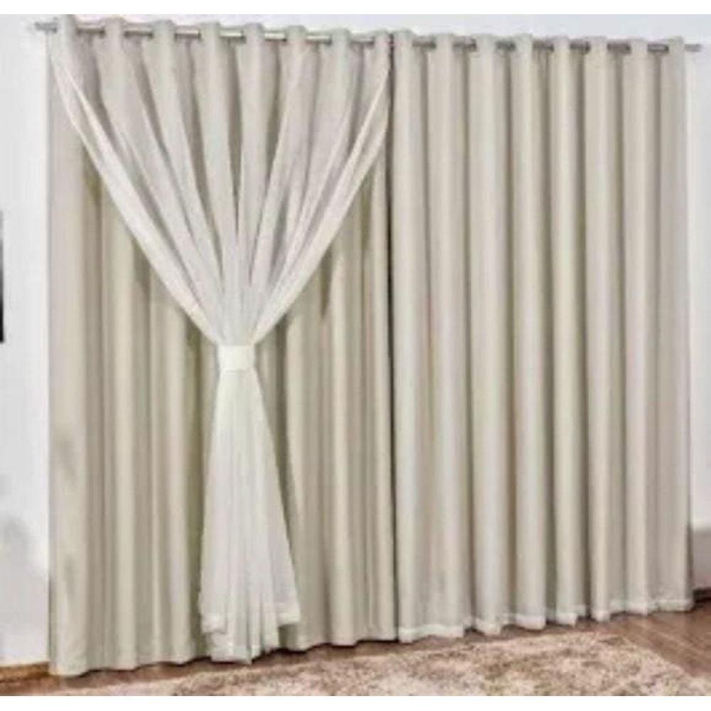 Cortina Blackout Com Voil Palha 6.00 X 2.70M