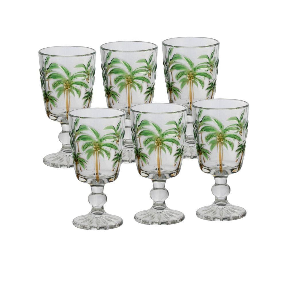 Conjunto 6 Taças De Vidro Tropical Palmeiras Palm Tree Handpaint Lyor 310ml