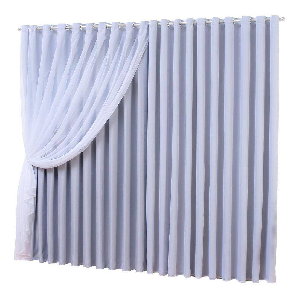 Cortina Sala Voal Com Forro Tecido Blackout Branco 4,00X2,50