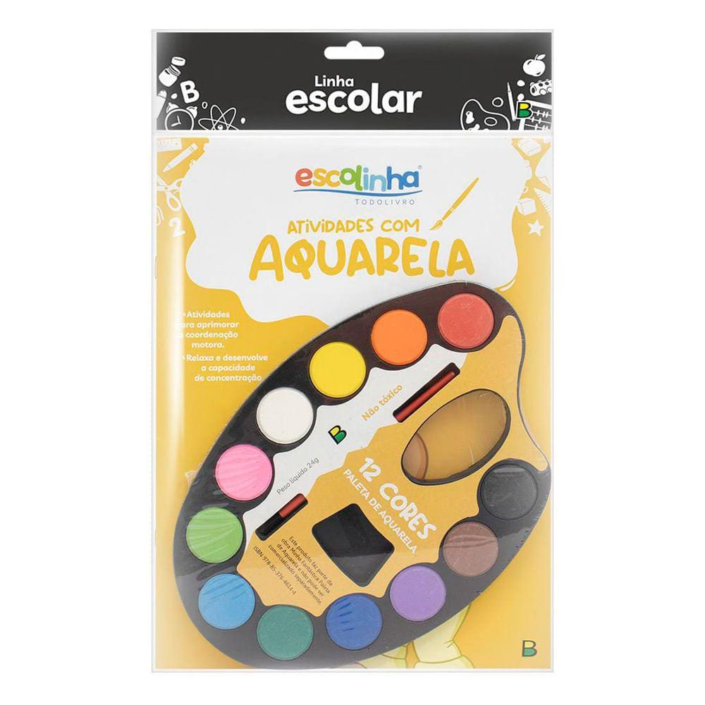 Livro Infantil Atividades com Aquarela Escolinha Todo Livro com 12 Cores