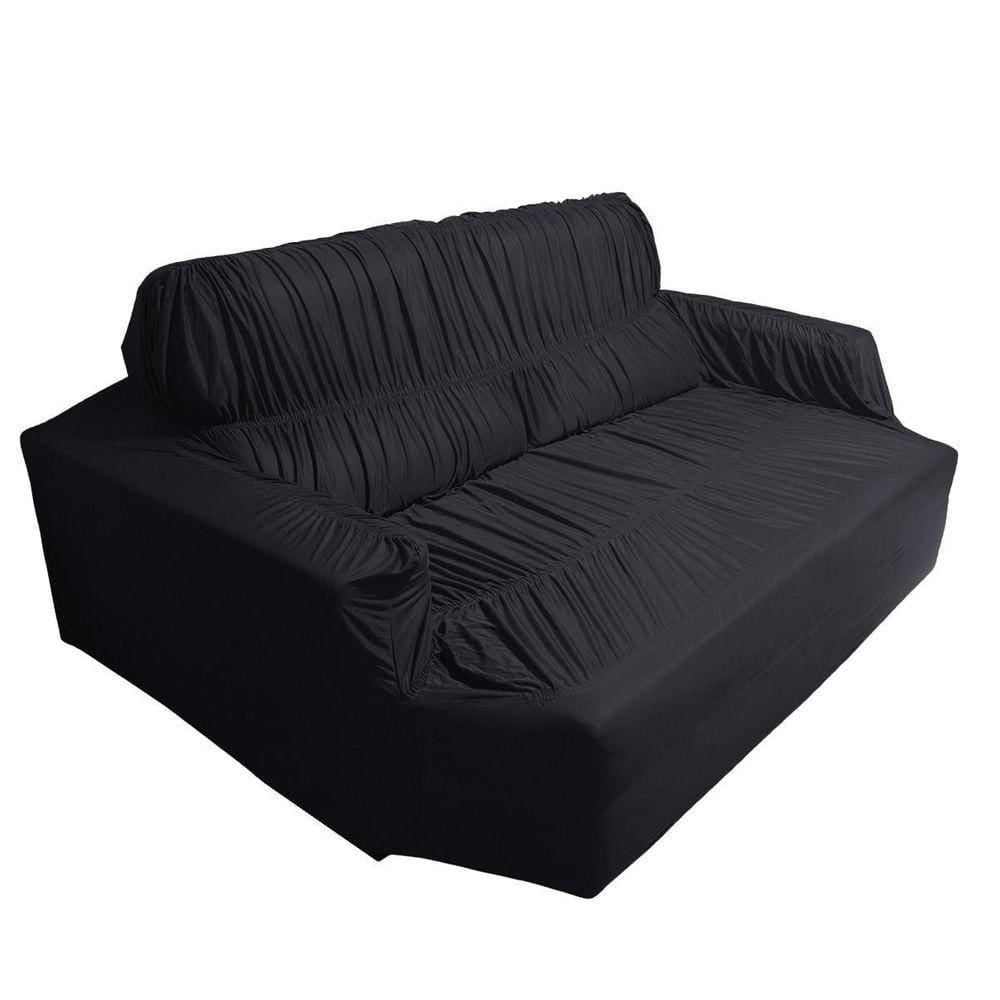 Capa Sofá Retrátil 2 Lugares Elasticada 100% Poliéster Preta