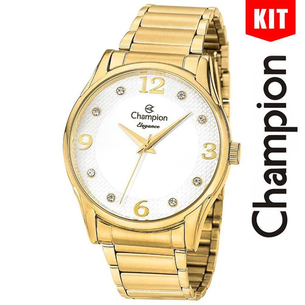 Relógio CHAMPION KIT feminino analógico elegance dourado CN26215G