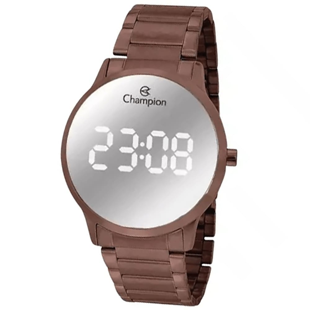 Relógio CHAMPION feminino digital espelhado marrom CH40142O