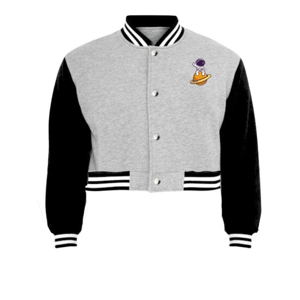 Jaqueta Cropped Moletom Astronauta Saturno Feminina Colegial