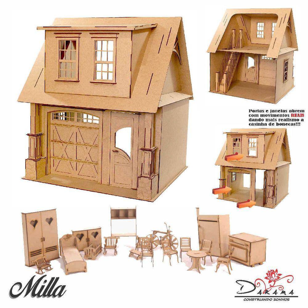 Kit Casa Bonecas Escala Barbie Garagem Milla Nat 18 Moveis