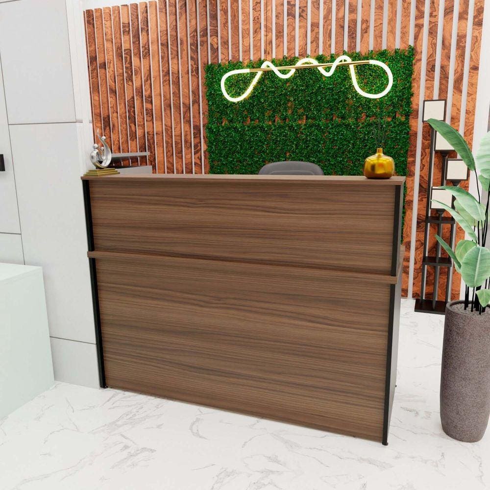 Balcão Atendimento Recepção Consultório 140x60cm Com Gaveta Nogal