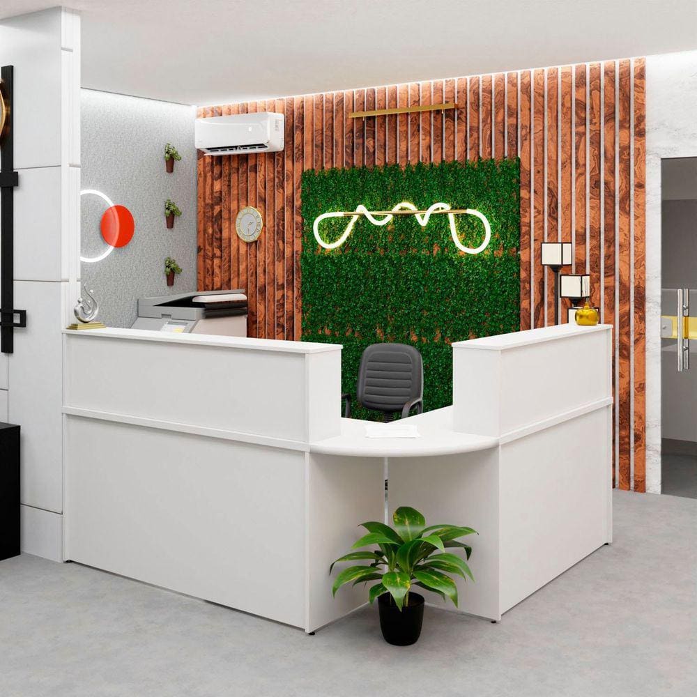 Balcão Atendimento de Canto em L Recepção Consultório 140x60cm Branco