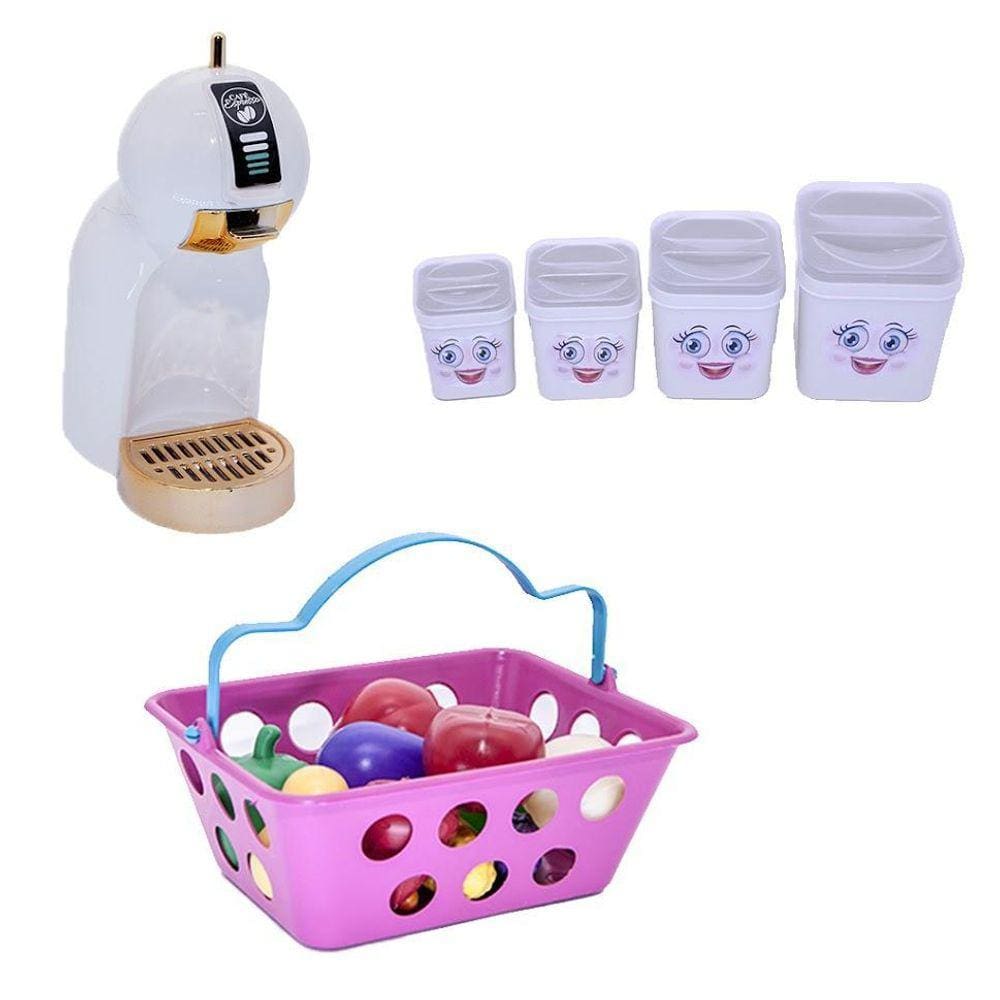 Kit Cozinha Menina Infantil Brinquedo Cafeteira Mercado 18Peças