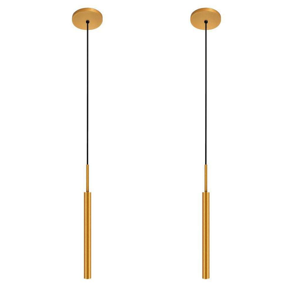 Kit 2 Luminárias Teto Pendente Tubo Sala Ilha Dourado 40Cm