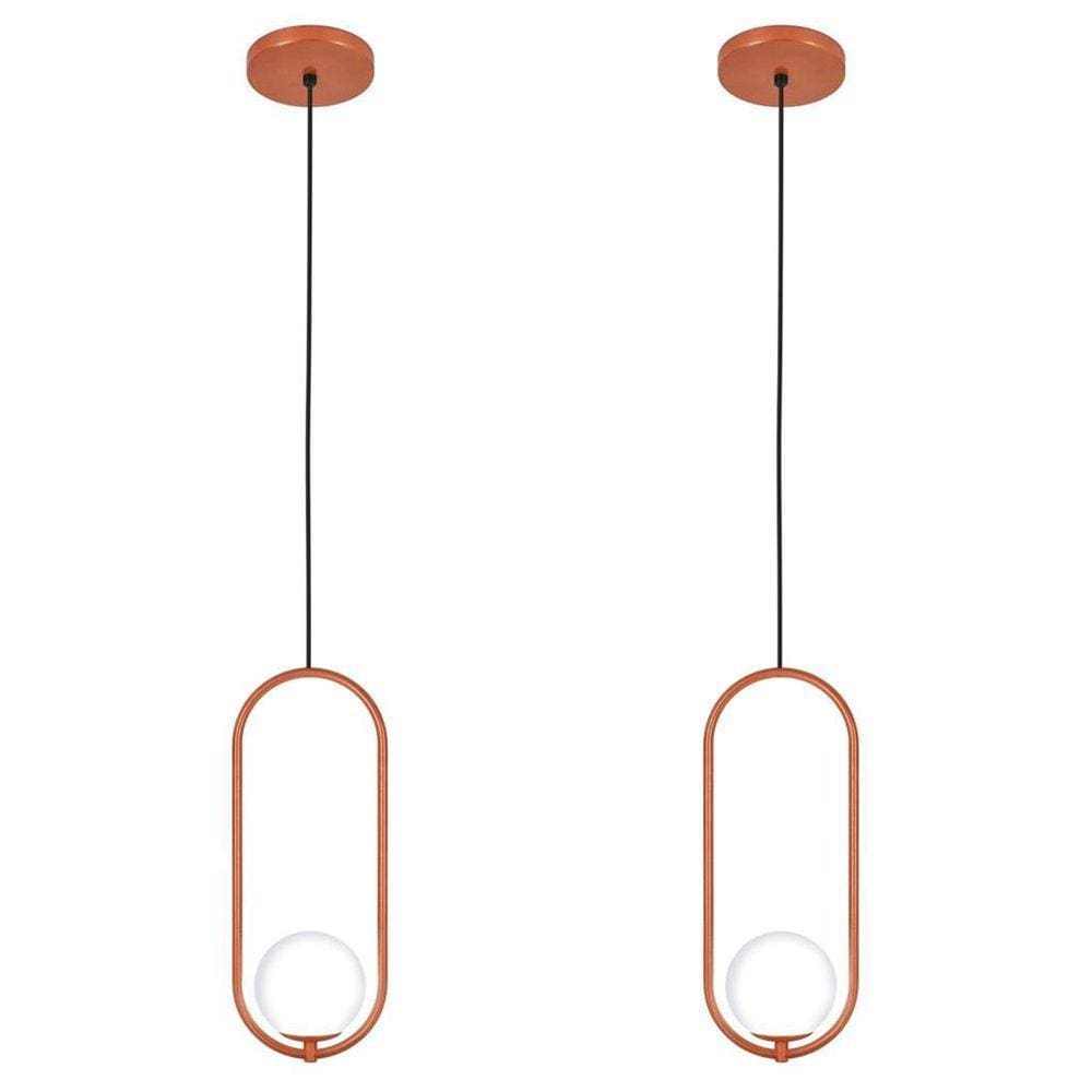 Kit 2 Luminária Lustre Pendente Teto Arco Globo Lavabo Cobre