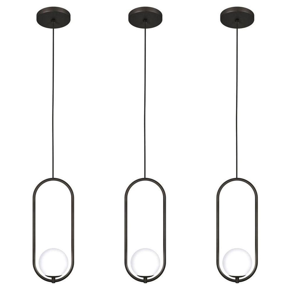 Kit 3 Luminária Pendente Teto Lustre Arco Globo Quarto Preto