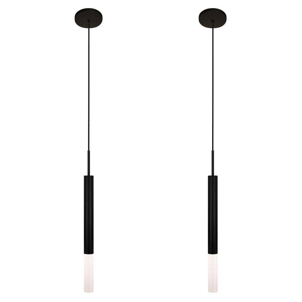 Kit 2 Luminárias Teto Pendente Tubo Difusor Balcão Preto