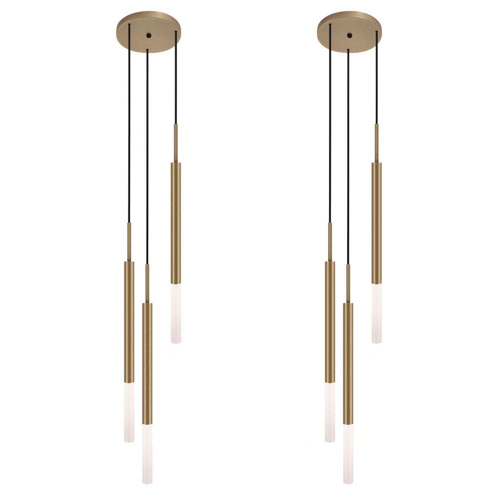 Kit 2 Luminárias Pendente Teto Tubo Triplo Difusor Bronze