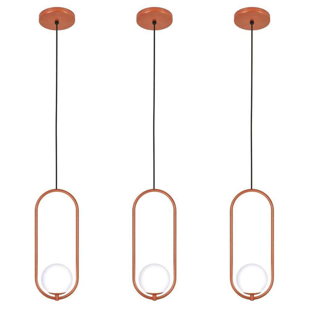 Kit 3 Luminária Lustre Pendente Teto Arco Globo Lavabo Cobre