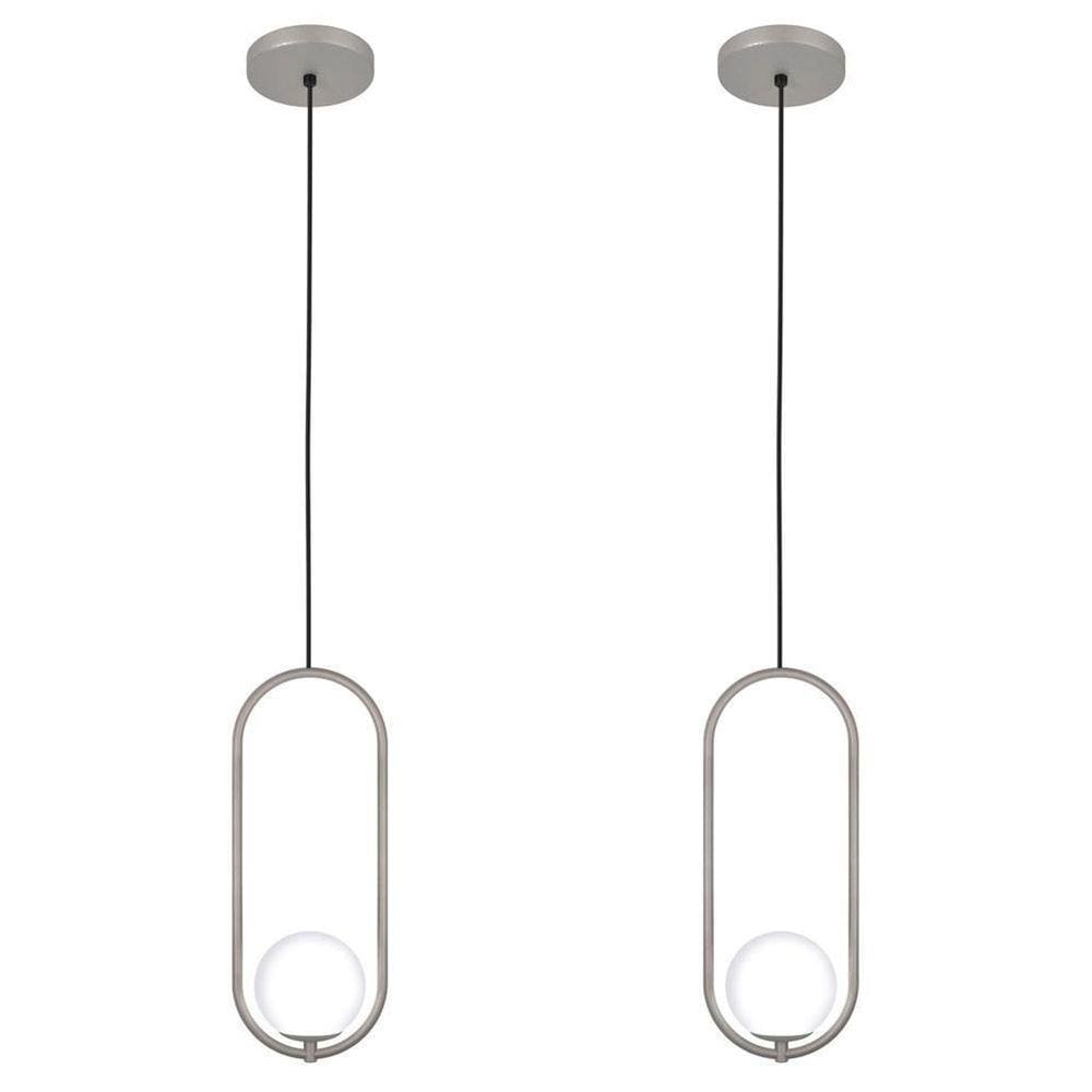 Kit 2 Luminárias Teto Lustre Arco Globo Cozinha Mesa Prata