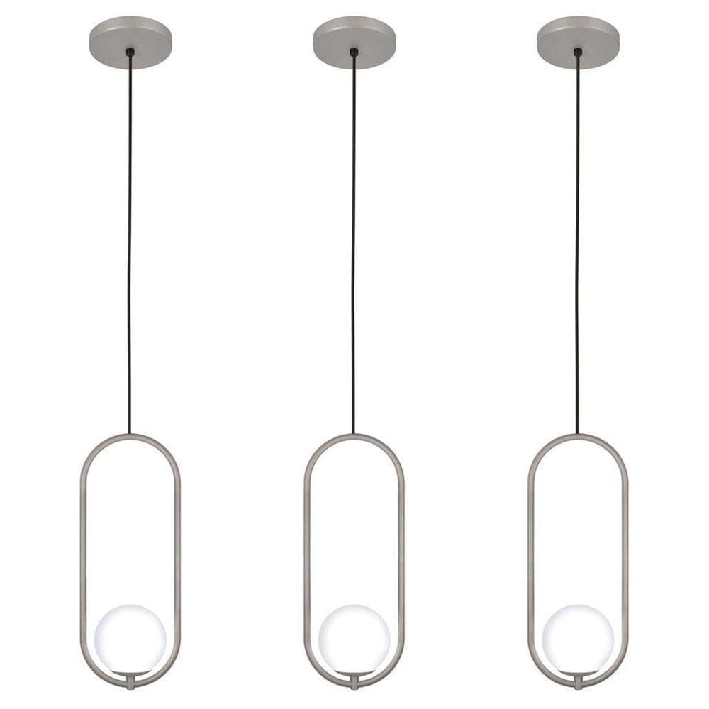 Kit 3 Luminárias Teto Lustre Arco Globo Cozinha Mesa Prata
