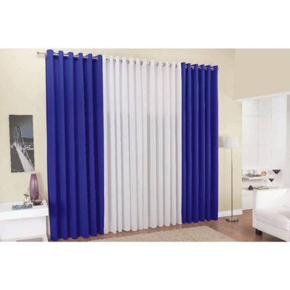 Cortina Versátil 2,00M X 1,70M Para Sala Azul Royal E Branco