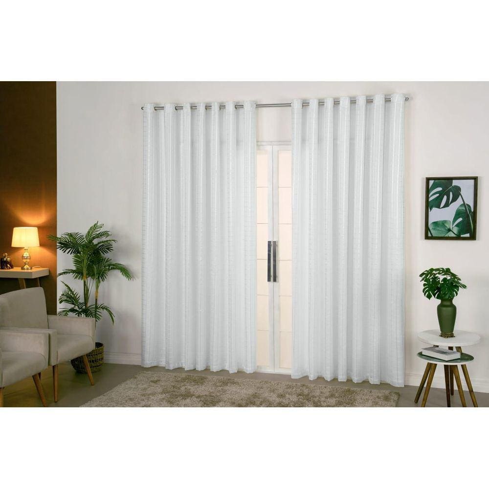 Cortina Xadrez 2,80X1,80 Cforro Microfibra P Varão Branca