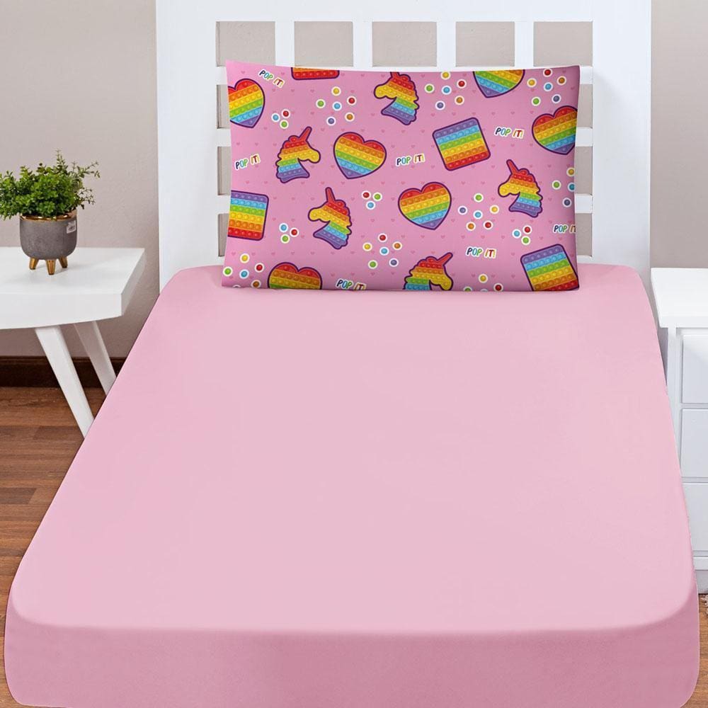 Jogo Cama Lençol Shine Solteiro 2Pçs Pop It Rosa