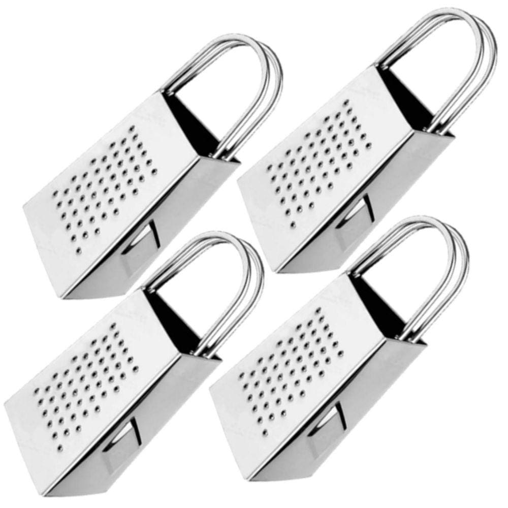 4 Mini Ralador 3 Faces Inox Alça Dupla Queijo Legumes Frutas