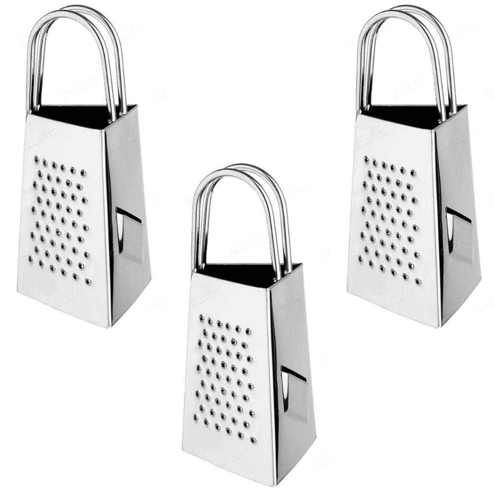 3 Mini Ralador 3 Faces Inox Alça Dupla Queijo Legumes Frutas