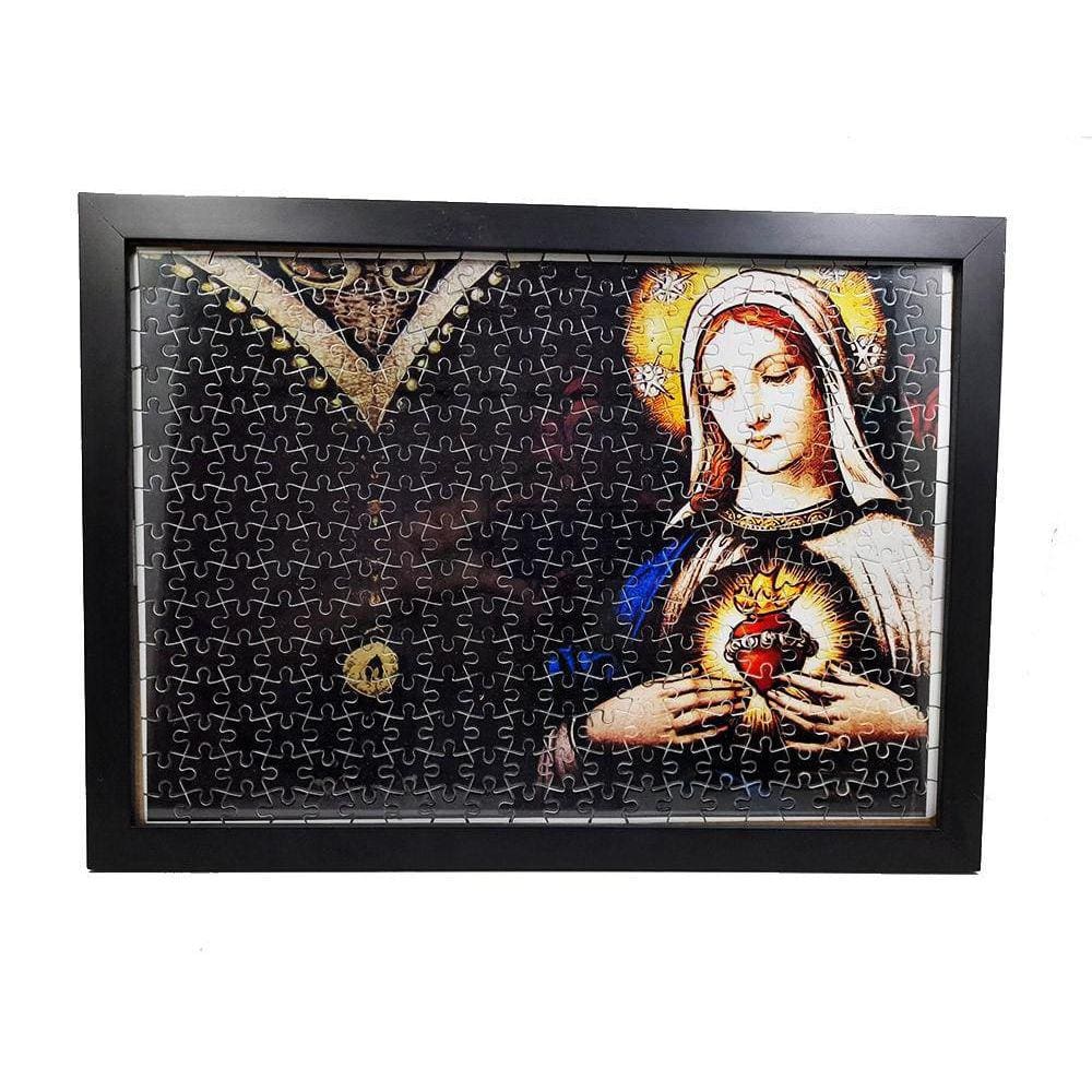 Quadro Quebra-Cabeça Coração De Maria 300 Peças + Terço