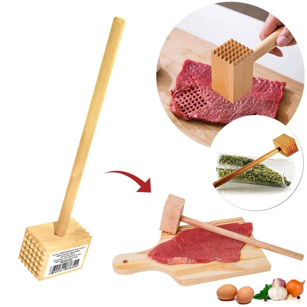 Martelo Para Carne Batedor Amaciador Bife Cabo Madeira 28 Cm