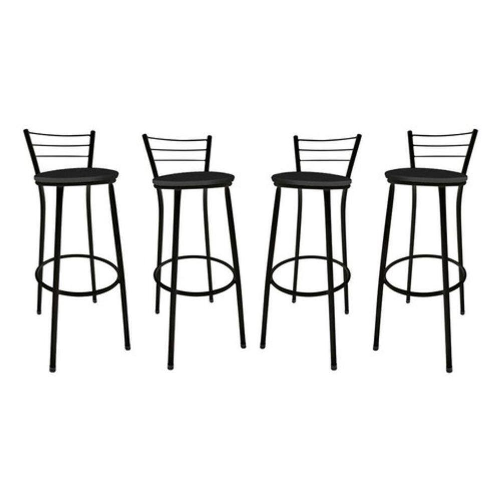 Kit Jogo 4 Banqueta Alta Preta Balcão Cozinha Sala Jardim