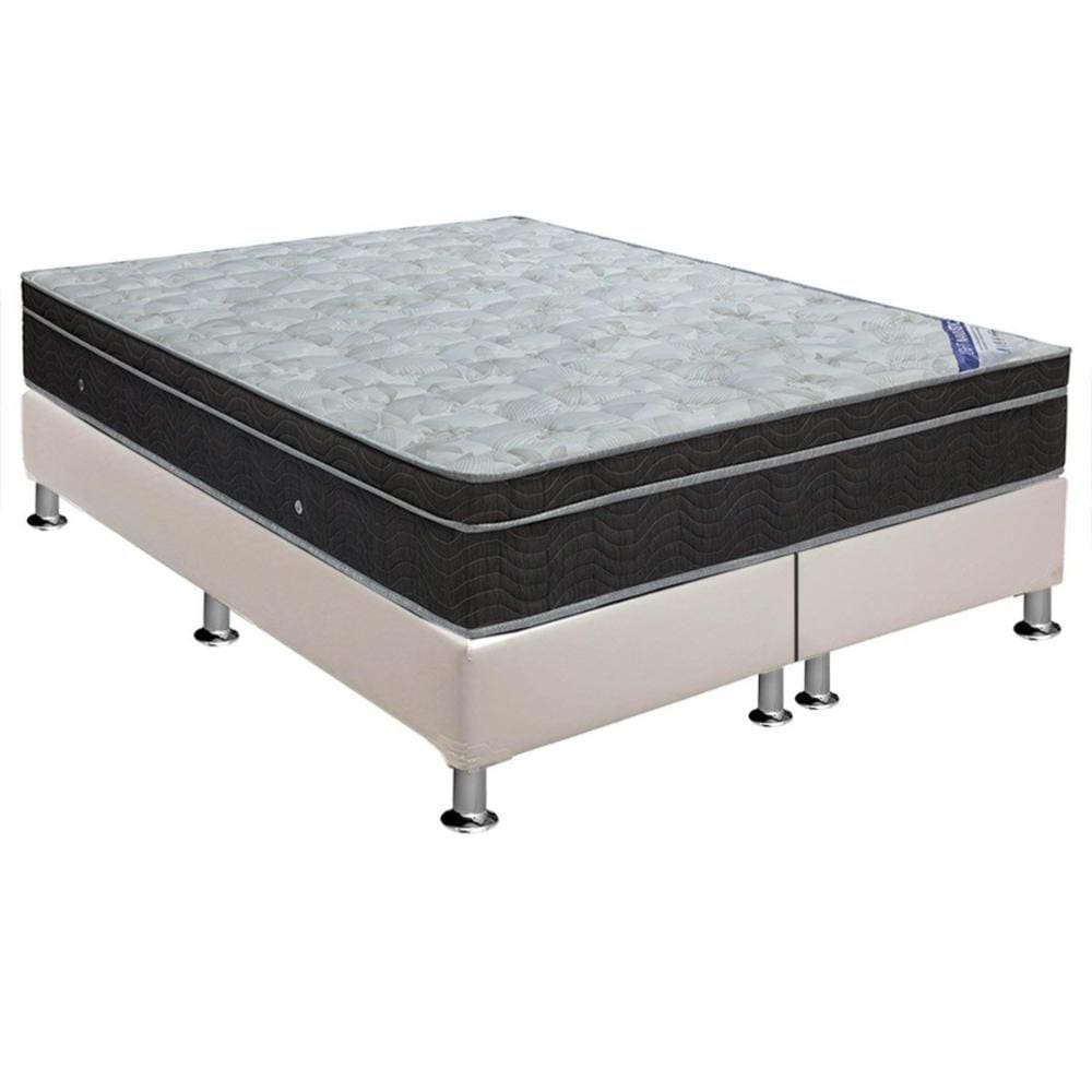 Cama Box Queen: Colchão Molas Bonnel Ortobom Nanolastic Light Selado + Base CRC Courano White(158x198)